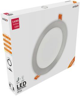 Avide LED Beépíthető Kerek Mennyezeti Lámpa, ALU, Szatén Nikkel, 18W, NW, 4000K, 1490 lumen, süllyesztett, természetes fehér