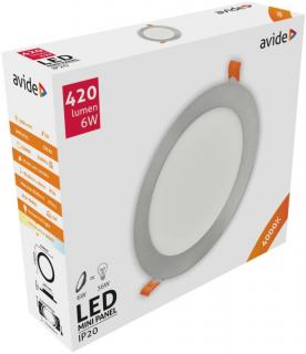 Avide LED Beépíthető Kerek Mennyezeti Lámpa, ALU, Szatén Nikkel, 6W, NW, 4000K, 420 lumen, süllyesztett, természetes fehér