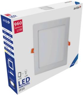Avide LED Beépíthető Négyzetes Mennyezeti Lámpa, ALU, 12W, CW, 6400K, 960 lumen, fehér keret, süllyesztett, LED panel, hideg fehér