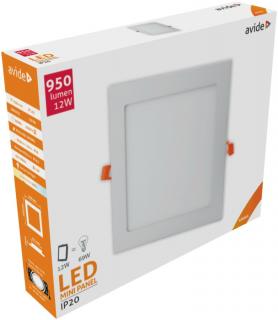 Avide LED Beépíthető Négyzetes Mennyezeti Lámpa, ALU, 12W, NW, 4000K, 950 lumen, fehér keret, süllyesztett, LED panel, természetes fehér