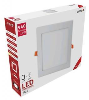 Avide LED Beépíthető Négyzetes Mennyezeti Lámpa, ALU, 12W, WW, 3000K, 940 lumen, fehér keret, süllyesztett, LED panel, meleg fehér
