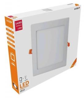 Avide LED Beépíthető Négyzetes Mennyezeti Lámpa, ALU, 18W, NW, 4000K, 1490 lumen, fehér keret, süllyesztett, LED panel, természetes fehér