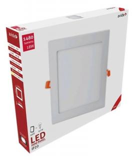 Avide LED Beépíthető Négyzetes Mennyezeti Lámpa, ALU, 18W, WW, 3000K, 1480 lumen, fehér keret, süllyesztett, LED panel, meleg fehér