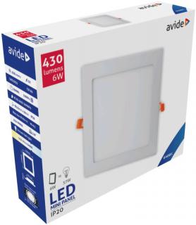 Avide LED Beépíthető Négyzetes Mennyezeti Lámpa, ALU, 6W, CW, 6400K, 430 lumen, fehér keret, süllyesztett, LED panel, hideg fehér