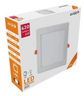 Avide LED Beépíthető Négyzetes Mennyezeti Lámpa, ALU, 6W, NW, 4000K, 420 lumen, fehér keret, süllyesztett, LED panel, természetes fehér
