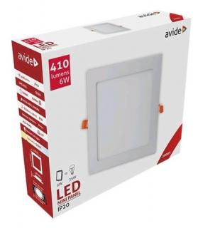 Avide LED Beépíthető Négyzetes Mennyezeti Lámpa, ALU, 6W, WW, 3000K, 410 lumen, fehér keret, süllyesztett, LED panel, meleg fehér
