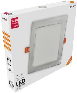 Avide LED Beépíthető Négyzetes Mennyezeti Lámpa, ALU, Szatén Nikkel, 18W, NW, 4000K, 1490 lumen, süllyesztett, természetes fehér