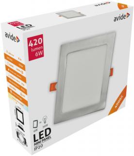 Avide LED Beépíthető Négyzetes Mennyezeti Lámpa, ALU, Szatén Nikkel, 6W, NW, 4000K, 420 lumen, süllyesztett,természetes fehér