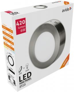 Avide LED Falra Szerelhető Kerek Mennyezeti Lámpa, ALU, Szatén Nikkel, 6W, NW, 4000K, 420 lumen, természetes fehér