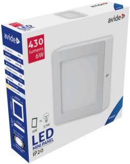 Avide LED Falra Szerelhető Négyzetes Mennyezeti Lámpa, ALU, 6W, CW, 6400K, 430 lumen, hideg fehér