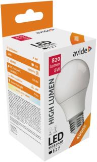 Avide LED Globe A60 8W E27 lámpa, természetes fehér, NW, 4000K, 806 lumen