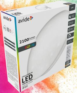 Avide LED Mennyezeti Lámpa Stella (Csillagos) RGB+W, CCT  24W 380*110mm, színváltós, 2100 lumen, IP20, IR távirányítóval
