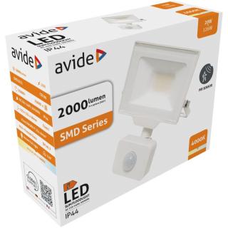 Avide LED Opál Reflektor Slim SMD 20W NW 4000K Mozgásérzékelős PIR Fehér, 2000 lumen, IP44 (fehér)