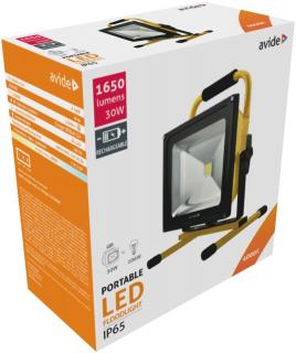 Avide LED Reflektor Akkumulátoros, 30W, NW, 4000K, IP65, hordozható, 1650 lumen