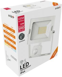 Avide LED Reflektor Slim SMD 30W NW 4000K Mozgásérzékelős PIR Fehér, 2250 lumen, IP44