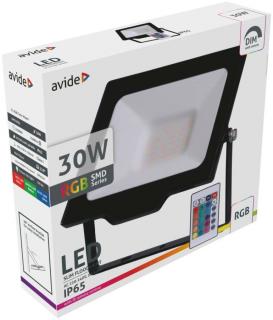 Avide LED Reflektor Slim SMD 30W RGB IR távirányítóval (IP65, fekete ház)