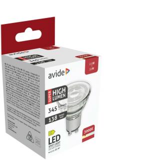 Avide LED Spot Alu+Plastic, 2,5W, GU10, WW, 3000K, meleg fehér, Super High Lumen, 345 lumen