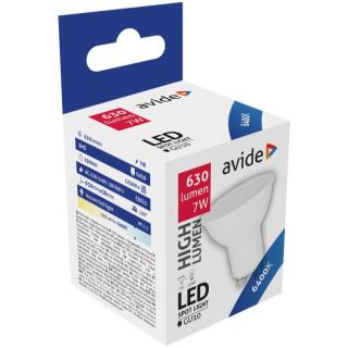 Avide LED Spot Alu+plastic, 7W, GU10, 100 °, CW, 6400K, hideg fehér, 630 lumen