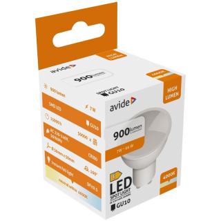 Avide LED Spot Alu+plastic, 7W, GU10, 100 °, NW, 4000K, természetes fehér, 900 lumen