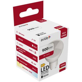 Avide LED Spot Alu+plastic, 7W, GU10, 100 °, WW, 3000K, meleg fehér, 900 lumen