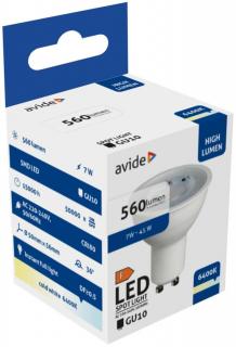 Avide LED Spot Alu+Plastic, 7W, GU10, CW, 6400K, hideg fehér, 560 lumen