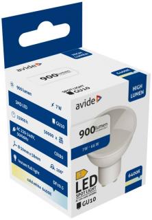 Avide LED Spot Alu+plastic, 7W, GU10, CW, 6400K, hideg fehér, 900 lumen
