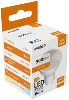 Avide LED Spot Alu+plastic, 7W, GU10, NW, 4000K, természetes fehér, 900 lumen