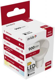 Avide LED Spot Alu+plastic, 7W, GU10, WW, 3000K, meleg fehér, 900 lumen