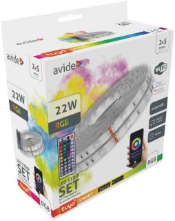 Avide LED Szalag Bliszter 12V, 22W RGB 2x5m TUYA-zene vezérlő+IR (infra) távirányító IP65