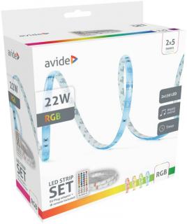 Avide LED Szalag Bliszter 12V, 22W RGB 2x5m Zene vezérlés+IR (infra) Távirányító IP65