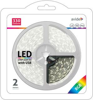 Avide LED Szalag Bliszter 5V 7.2W SMD5050 30LED RGB IP65 2m, USB (akár TV-ről is)