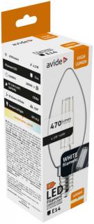 Avide LED White Filament Candle, 4,5W, E14, 330°, NW, 4000K, természetes fehér, 470 Lumen, gyertya, üveg bura