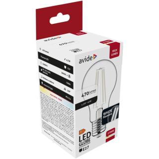 Avide LED White Filament Globe 4.5W, E27, WW, 2700K, 470 lumen