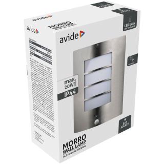 Avide Morro cserélhető fényforrású kültéri fali lámpa mozgásérzékelővel (PIR), max.1x20W (E27, IP44, szatén nikkel)