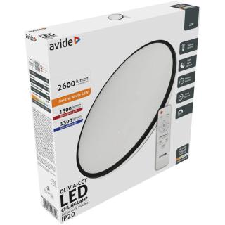 Avide Olivia 48W Mennyezeti led lámpa CCT, Távirányítóval, 492 mm átmérő, fekete, max.2680 lumen, IP20