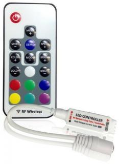 Avide RGB led szalag vezérlő és távirányító, DC5-24V, 144W, (dimmer, rádiós, 12A, 17 gombos)