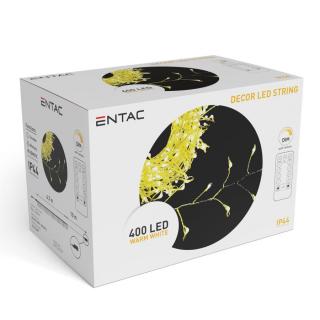 Entac Karácsonyi Fürtös Arany Drótfüzér, 3,6W, 400 LED, WW, meleg fehér, 6.7m, IP44, infra távirányítóval