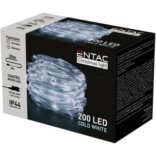 Entac Karácsonyi Füzér, IP44, 200 LED,  PVC bevonatú Micro LED, 6400K, CW (hideg fehér), 20m