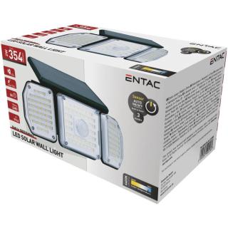 Entac Napelemes Műanyag Lámpa 2W SMD, 3 fej, fali reflektor, IP44, mozgásérzékelővel, 3 mód, 345 lumen
