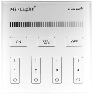 Mi Light fali 4 zónás dimmer, távirányító egyszínű LED szalaghoz, érintős, elemes, 2xAAA, RF, rádiófrekvenciás, touch
