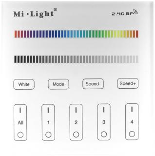 Mi Light fali 4 zónás dimmer, távirányító RGB, RGBW LED szalaghoz, érintős, elemes, 2xAAA, RF, rádiófrekvenciás, touch
