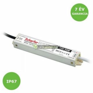 Scharfer IP67 fémházas stabilizált LED tápegység, 30W, 230V/DC12V, 7 év garancia