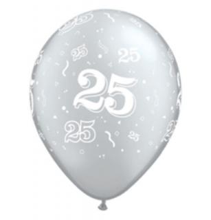 11 inch-es 25-ös számmal printelt Metallic Silver Születésnapi Számos Léggömb