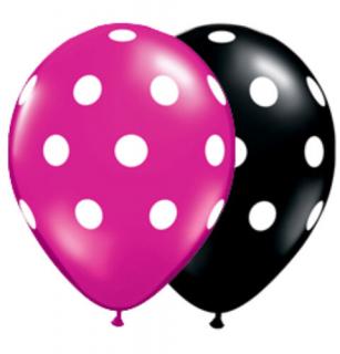 11 inch-es Big Polka Dots Black és Magenta Pöttyös Lufi