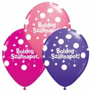 11 inch-es Boldog Szülinapot Big Polka Dots Lufi Lányos Színekben