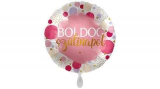 17 inch-es Boldog Szülinapot Mintás Pink Pöttyös Fólia Lufi