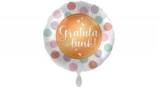 17 inch-es Gratulálunk pöttyös fólia luf