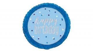 18 inch-es Happy Birthday Blue Glitz Fólia Lufi