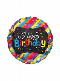 18 inch-es Happy Birthday színes konfettis fólia lufi