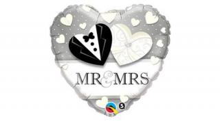 18 inch-es Mr Mrs esküvői fólia lufi